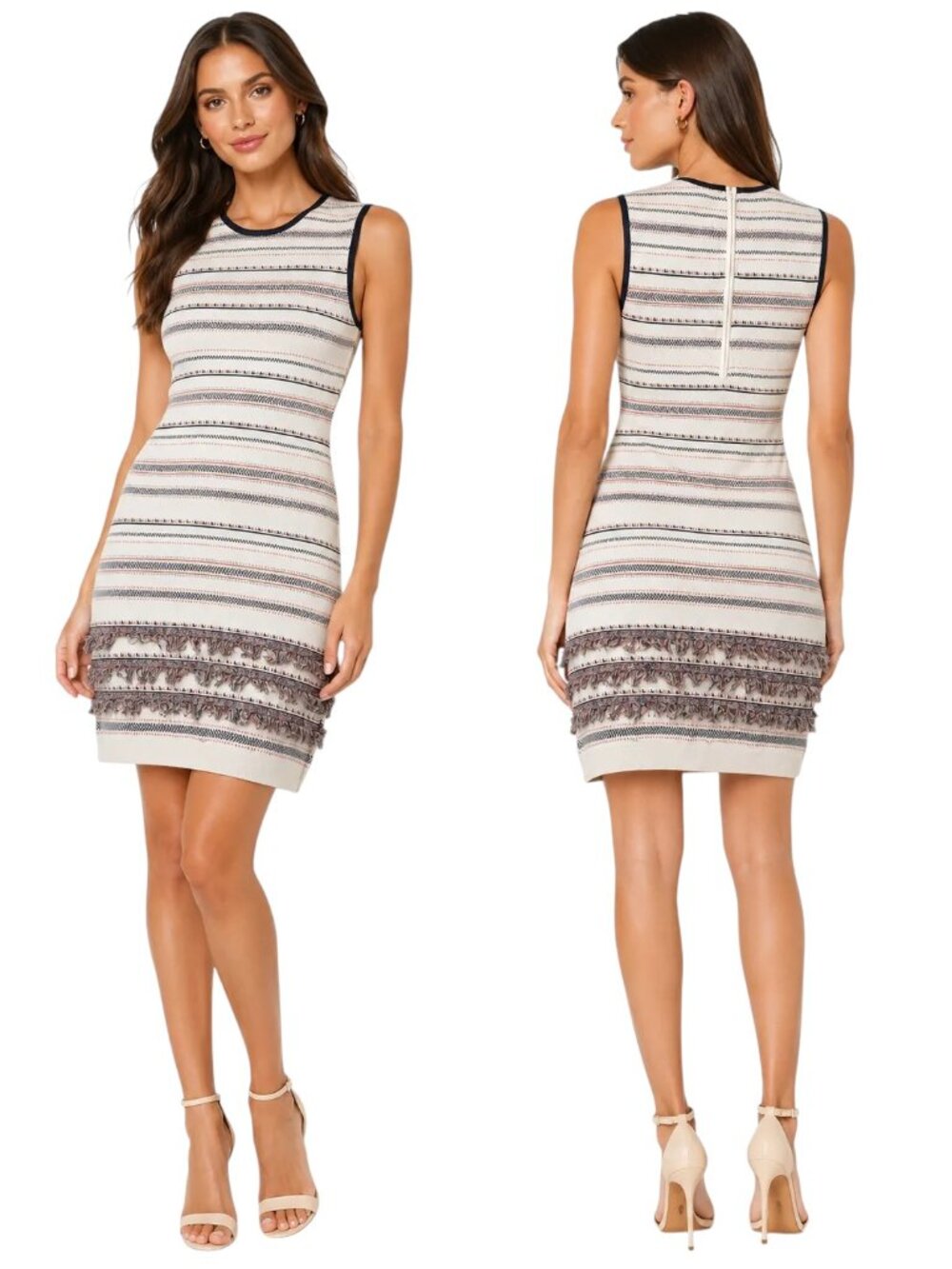 Cupcakes & Cashmere Cream Striped Knit Sleeveless Sweater Dress Size 8 - Picture 4 of 16